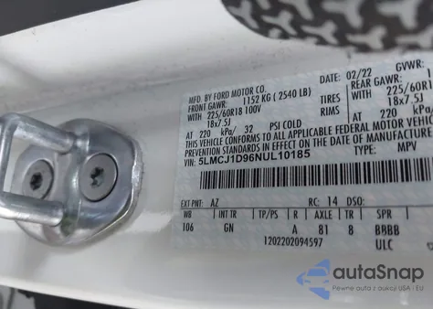 2022 Lincoln Corsair Standard from USA, damaged, VIN 5LMCJ1D96NUL10185